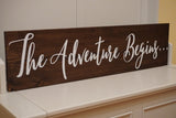 The adventure begins. Our adventure begins. Wood Wedding Signs. Wood Wedding Decor. Rustic sign.