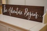 The adventure begins. Our adventure begins. Wood Wedding Signs. Wood Wedding Decor. Rustic sign.