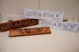 Met, proposal, married, first home  latitude longitude sign. Custom latidtude longitude sign.