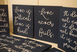 Navy Love Is Patient Love is Kind Wedding Decorations. 1 Corinthians 13 Wedding Aisle Signs. Wood Wedding Signs. Painted wood Wedding Decor.