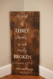Large cord of three strands wood sign. A cord of three strands sign. Wedding vows wood sign. Unity wood sign. Ecclesiastes 4:9-12.