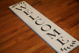 Welcome sign. Large welcome sign. Porch sign. Over sized welcome sign. White washed welcome sign.