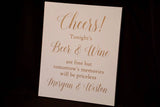 Cheers wedding sign. Open bar wedding decor. Bar and wine wedding decor. White bar sign. Shabby chic wedding decor. Elegant wedding.