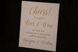 Cheers wedding sign. Open bar wedding decor. Bar and wine wedding decor. White bar sign. Shabby chic wedding decor. Elegant wedding.
