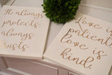 Ivory Love Is Patient Love is Kind Wedding Decorations. 1 Corinthians 13 Wedding Aisle Signs. Ivory Wood Wedding Signs.