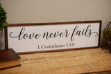Love never fails framed sign. Love never fails wood sign. 1 Corinthians 13:8. Farmhouse love never fails. Love is patient . Wedding decor.
