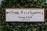 Welcome to our beginning. Welcome to our wedding. Welcome sign. Wedding sign. Farmhouse sign. Wedding gift. Ceremony sign. Established sign.