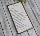 Love is patient farmhouse sign. Love never fails farmhouse sign. Love never fails wood sign. 1 Corinthians 13:4-8 farmhouse sign.