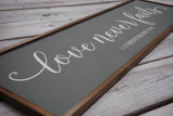 Gray framed love never fails sign. Love never fails wood sign. 1 Corinthians 13:8. Farmhouse love never fails. Love is patient.