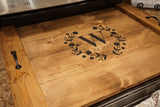 Stove top tray. Initial Stove top tray.  Custom stove tray. Wood stove cover.  Custom stove cover. Custom stove tray. Initial stove tray.