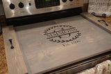Stove top cover. Weathered gray stove top tray.  Custom stove tray. Wood stove cover.  Custom stove cover. Custom stove tray. Stove tray.
