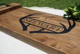 Custom rustic serving platter. Outdoors man tray. Family name personalized tray. Serving tray. Wood tray. Wood serving tray. Hunting tray.