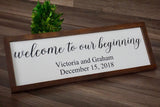 Welcome to our beginning. Welcome to our wedding. Welcome sign. Wedding sign. Farmhouse sign. Wedding gift. Ceremony sign. Established sign.