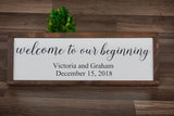 Welcome to our beginning. Welcome to our wedding. Welcome sign. Wedding sign. Farmhouse sign. Wedding gift. Ceremony sign. Established sign.