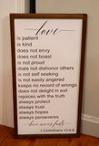 Love is patient farmhouse sign. Love never fails farmhouse sign. Love never fails wood sign. 1 Corinthians 13:4-8 farmhouse sign.