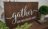 Farmhouse decor. Gather sign. Gather wood sign. Rustic home decor. Kitchen decor. Dinning room decor. Gather here sign. Dinning room decor.