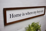 Home is where my boys are. Home sweet home decor. Farmhouse home sign. Fixer upper decor. Christmas gift for mom. Fixer upper home decor.