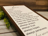 Love is patient farmhouse sign. Love never fails farmhouse sign. Love never fails wood sign. 1 Corinthians 13:4-8 farmhouse sign.