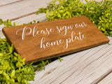 Please sign our home plate. Please sign our guest book. Please sign sign. Wedding decor. Wedding sign. Rustic wedding. Baseball wedding.
