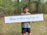 Home is where my boys are. Farmhouse decor.  Framed sign. Farmhouse home sign. Fixer upper decor.