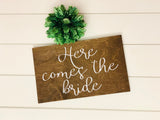 Here comes the bride. Ring bearer sign. Wedding decor. Rustic wedding. Wedding sign. Here she comes. Here comes the bride sign.