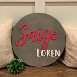 Nursery decor. Name sign. Baby sign. Nursery name sign. Baby shower. Farmhouse decor. Circle sign.