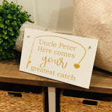 Here comes your greatest catch sign. Fishing themed wedding. Fishing wedding prop. Wedding sign. Wood fishing sign. Wedding fishing decor.