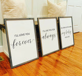 I'll love you forever. I'll like you for always. Nursey decor. Nursery sign. Baby gift. Baby shower. Farmhouse nursery. Farmhouse decor.