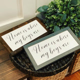 Home is where my boys are. Farmhouse decor.  Framed sign. Farmhouse home sign. Fixer upper decor. Christmas gift. Gift for mom.