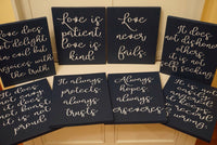 Navy Love Is Patient Love is Kind Wedding Decorations. 1 Corinthians 13 Wedding Aisle Signs. Wood Wedding Signs. Painted wood Wedding Decor.