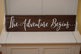 The adventure begins. Our adventure begins. Wood Wedding Signs. Wood Wedding Decor. Rustic sign.
