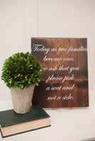 Today as two families become one sign. Please pick a seat sign. Wedding aisle sign. Wedding sign. Rustic wedding sign.