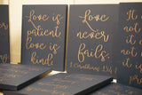 Navy Love Is Patient Love is Kind Wedding Decorations. 1 Corinthians 13 Wedding Aisle Signs. Wood Wedding Signs. Painted wood Wedding Decor.