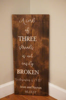 Large cord of three strands wood sign. A cord of three strands sign. Wedding vows wood sign. Unity wood sign. Ecclesiastes 4:9-12.