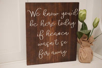We know you'd be here today, if heaven wasn't so far away. Rustic wedding sign. Rustic wedding decor.