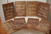 Love Is Patient Love is Kind Long Wedding Aisle signs. 1 Corinthians 13 Wedding Aisle Signs. Rustic Wood Wedding Signs.