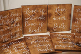 Love Is Patient Love is Kind Stained Wedding Decor. Light stained 1 Corinthians 13 Wedding Aisle Signs. Wood Wedding Signs.