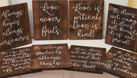 Love Is Patient Love is Kind Rustic Wedding Decor. Dark stained 1 Corinthians 13 Wedding Aisle Signs. Wood Wedding Signs. Wood Wedding Decor
