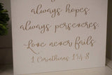 Love is patient love is kind large wood wedding decor. Love never fails wood sign. Wedding aisle decor. 1 Corinthians 13.