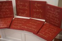 Burgundy/Cranberry Love Is Patient Love is Kind Wedding Decorations. 1 Corinthians 13 Wedding Aisle Signs. Red Wood Aisle Wedding Signs.