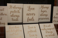 Love Is Patient, Love is Kind Aisle Markers.  Love Never Fails Wedding Decor. 1 Corinthians 13 Wedding Aisle Signs. Wedding Aisle Markers.