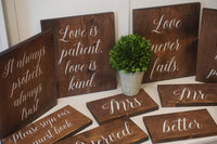 Love Is Patient Love is Kind Rustic Wedding Decor. Dark stained 1 Corinthians 13 Wedding Aisle Signs. Wood Wedding Signs. Wood Wedding Decor