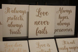 Love Is Patient, Love is Kind Aisle Markers.  Love Never Fails Wedding Decor. 1 Corinthians 13 Wedding Aisle Signs. Wedding Aisle Markers.