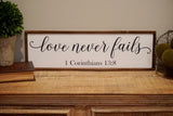 Love never fails framed sign. Love never fails wood sign. 1 Corinthians 13:8. Farmhouse love never fails. Love is patient . Wedding decor.