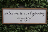 Welcome to our beginning. Welcome to our wedding. Welcome sign. Wedding sign. Farmhouse sign. Wedding gift. Ceremony sign. Established sign.