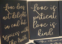Black Love Is Patient Love is Kind. Wedding Decorations. 1 Corinthians 13. Wedding Aisle Signs. Wood Wedding Signs. Painted wedding Decor.