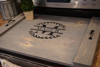 Stove top cover. Weathered gray stove top tray.  Custom stove tray. Wood stove cover.  Custom stove cover. Custom stove tray. Stove tray.