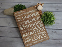 Always remember you are braver. Stronger than you think. Nursery wood sign. Nursery decor. Always remember wood sign. Custom wood sign.