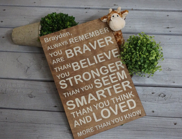Always remember you are braver. Stronger than you think. Nursery wood sign. Nursery decor. Always remember wood sign. Custom wood sign.