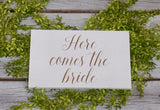 Here comes the bride white wedding sign. Here comes the bride elegant wedding sign. Wedding prop. Flower girl sign. Ring bearer sign.